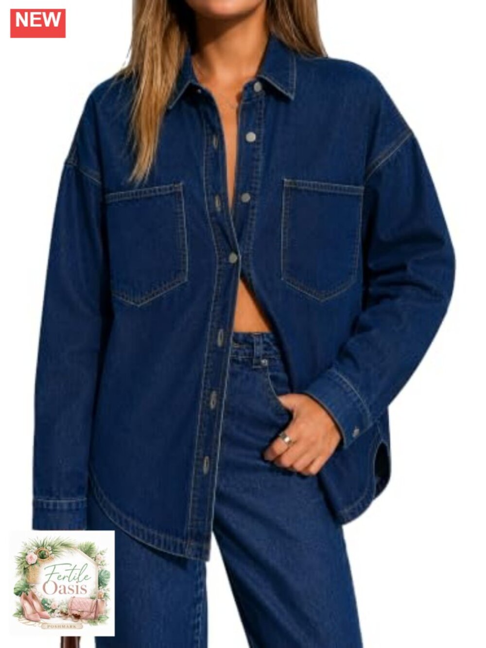 Oversized Denim Shacket Button Down Long Sleeve Casual Jacket